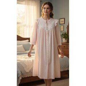 Vintage Barbizon Women's Lace Trim Nightgown Robe Pink Size L Cottagecore Granny